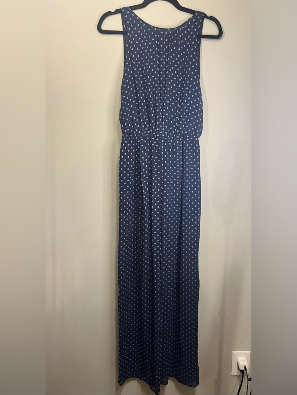 Zara Navy Blue Polka Dot Sleeveless Maxi Dress